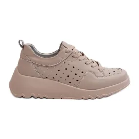 Baskets Compensées Ajourées Femme, Cuir Naturel, Beige S.Barski LR482