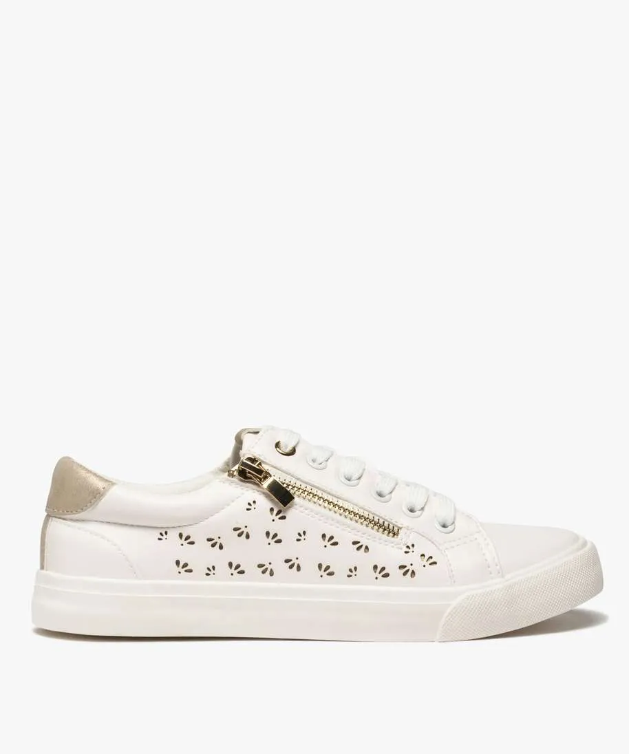 baskets femme a motifs ajoures a lacets et zip fantaisie blanc standard