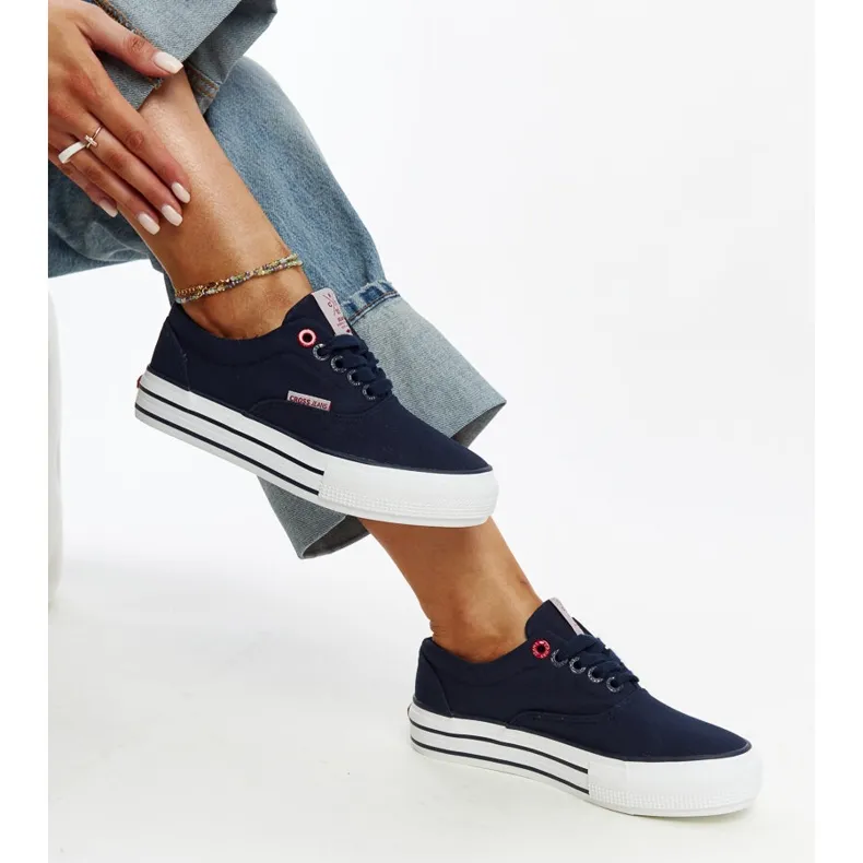 Baskets femme bleu marine à semelle épaisse, Cross Jeans