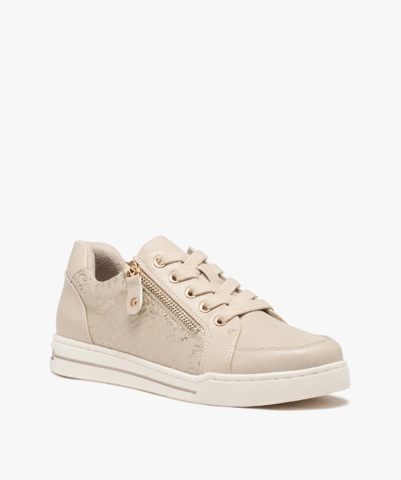 baskets femme unies a lacets et a double zip avec details imprimes fantaisie beige standard