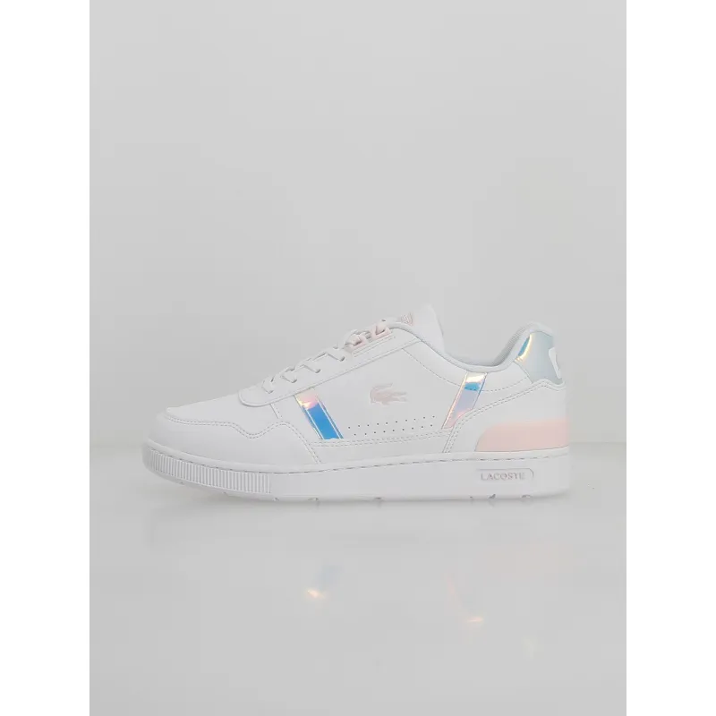 Baskets t-clip cuir holographique blanc femme - Lacoste | wimod