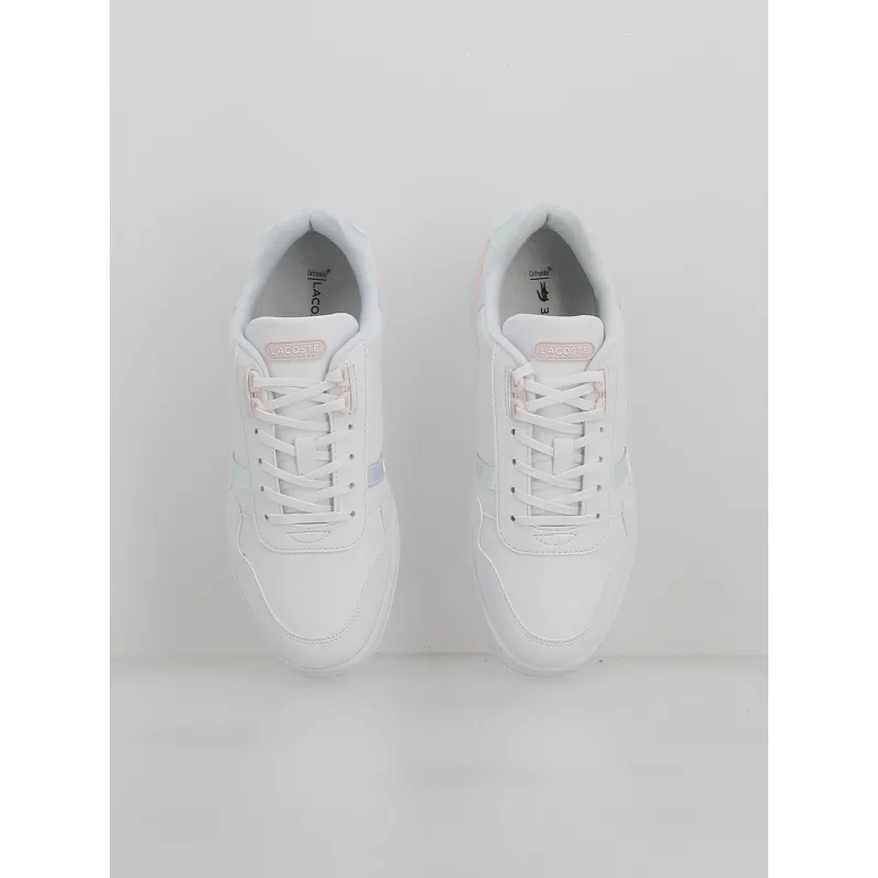 Baskets t-clip cuir holographique blanc femme - Lacoste | wimod