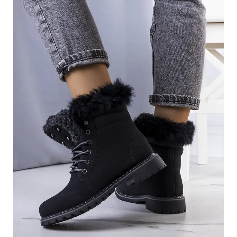 BM Bottes isolées noires avec fourrure de Rosmina le noir