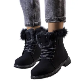 BM Bottes isolées noires avec fourrure de Rosmina le noir