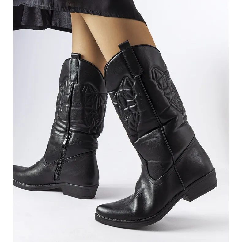 Bottes de cowboy plates noires de Simonetta le noir