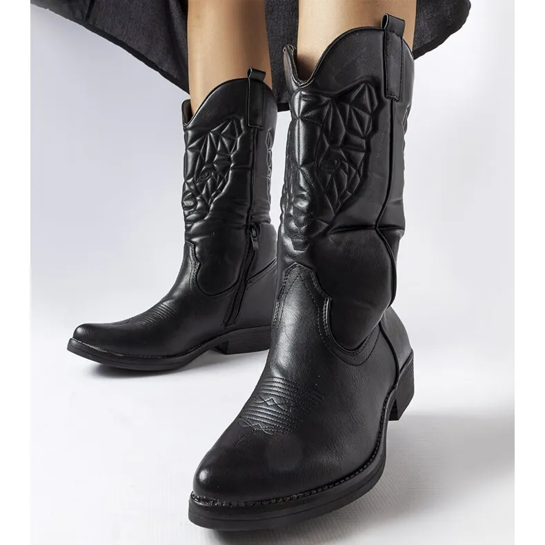 Bottes de cowboy plates noires de Simonetta le noir