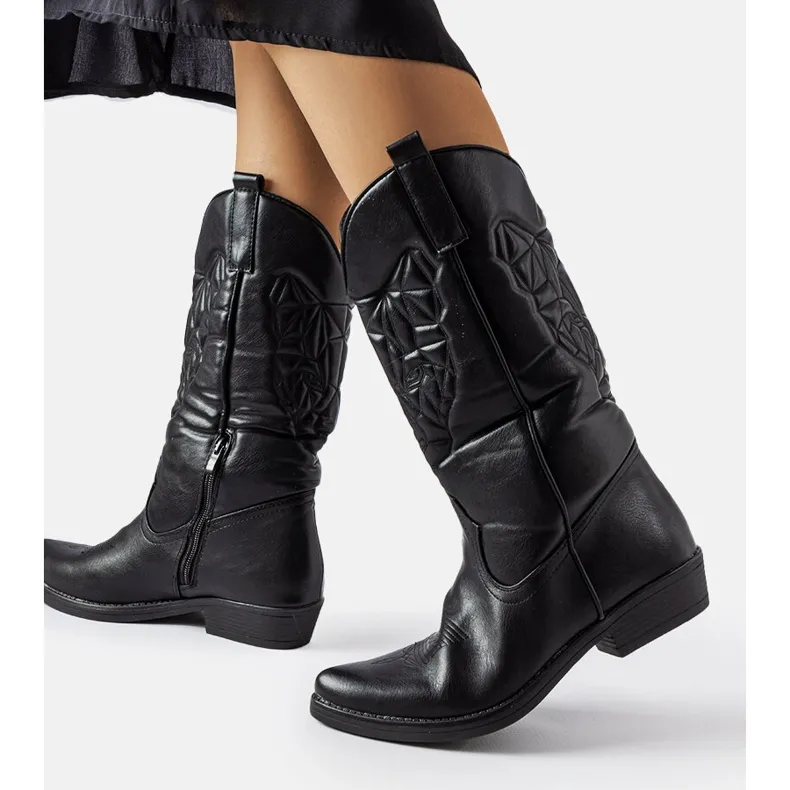 Bottes de cowboy plates noires de Simonetta le noir