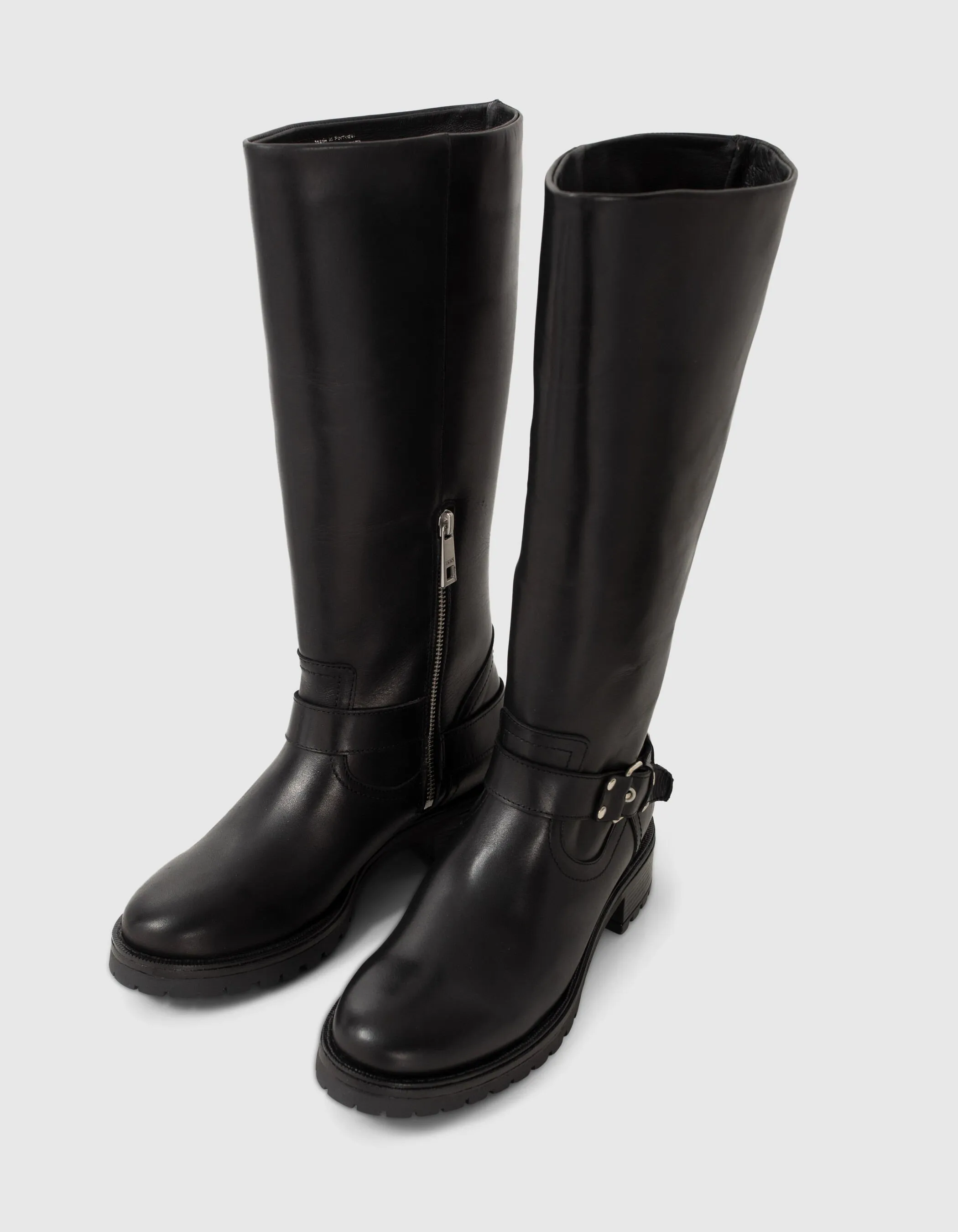 Bottes esprit motard noires cuir à semelles crantées Femme