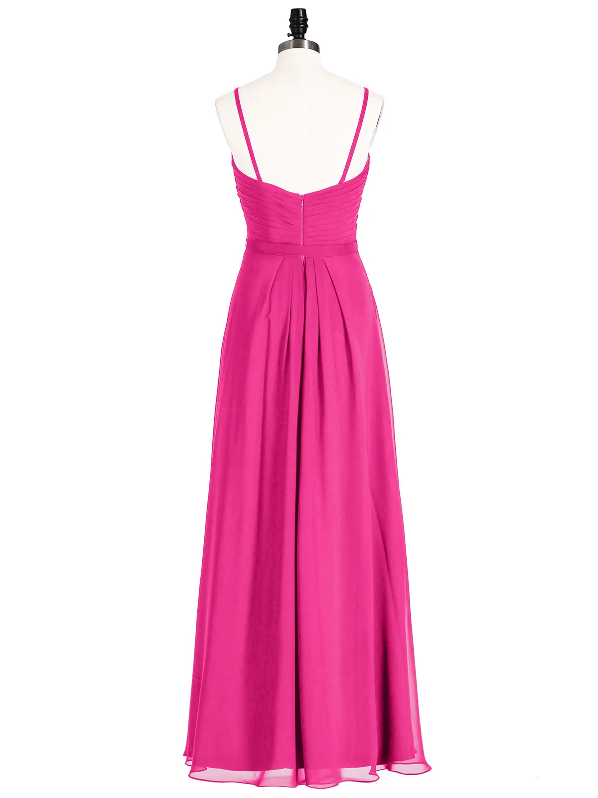 Bretelles Spaghetti Mousseline Robe avec Col en Cœur Fuchsia