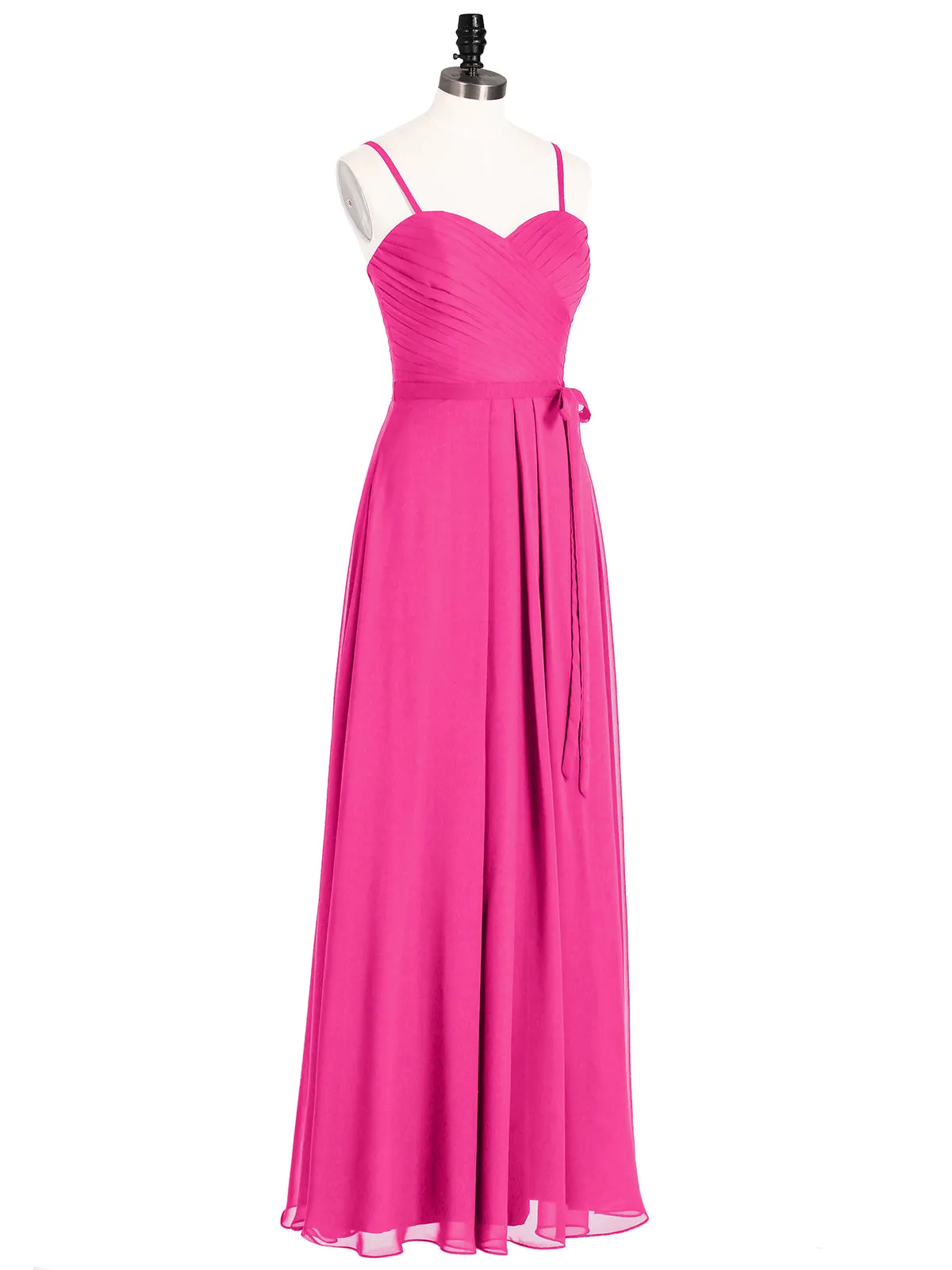 Bretelles Spaghetti Mousseline Robe avec Col en Cœur Fuchsia