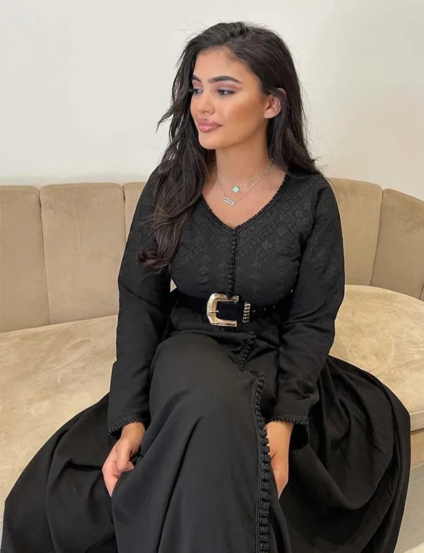 Caftan Marocain Noir avec Broderie