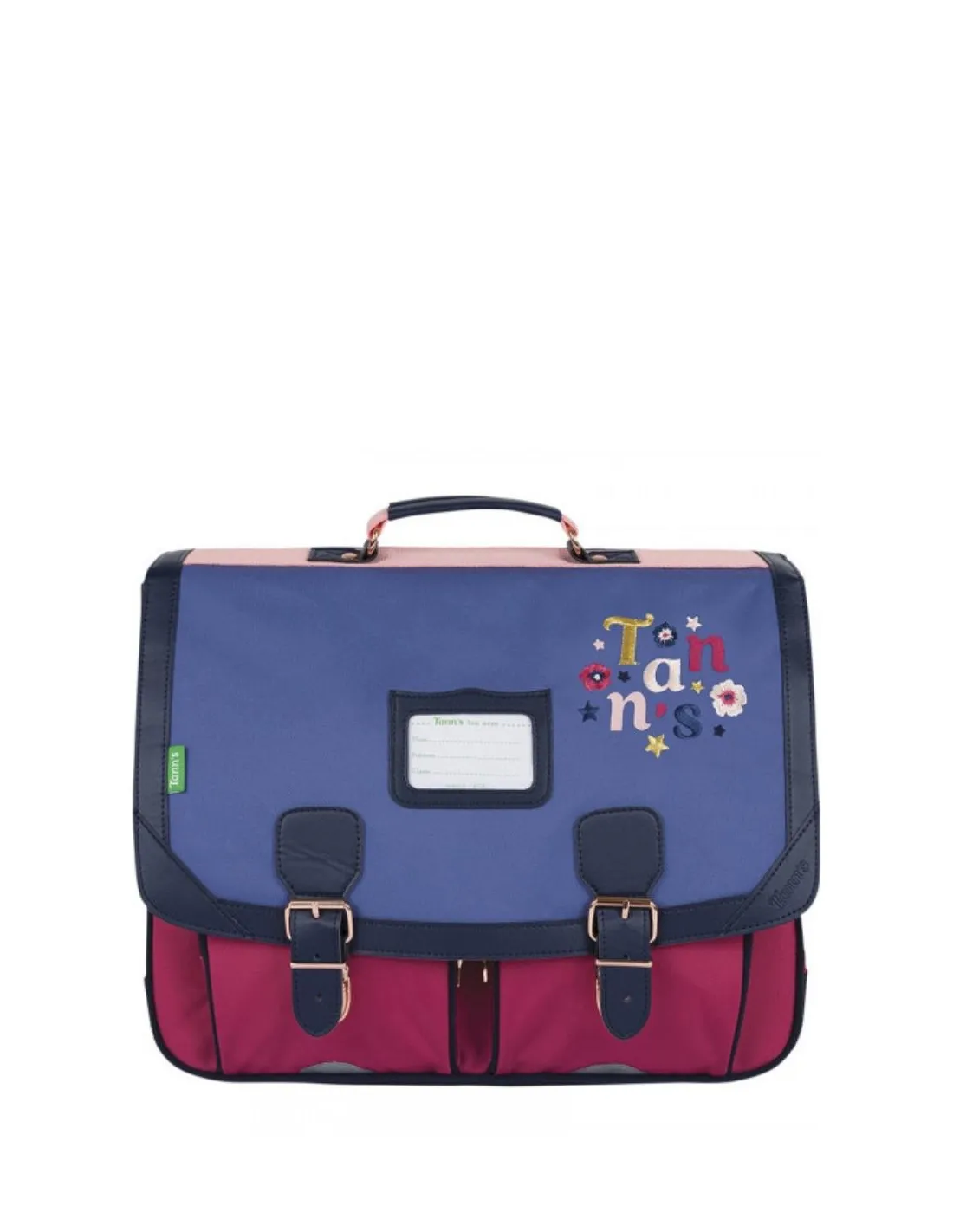 Cartable 41 Tann's Broderie Olivia Ref 57283 Bleu et Rose 41*33*17 cm