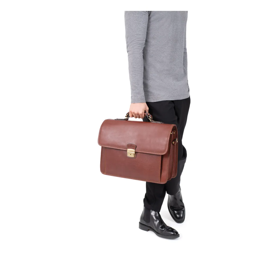 Cartable A4 Cuir REPUBLIQUE Marron Molly | 3 Suisses