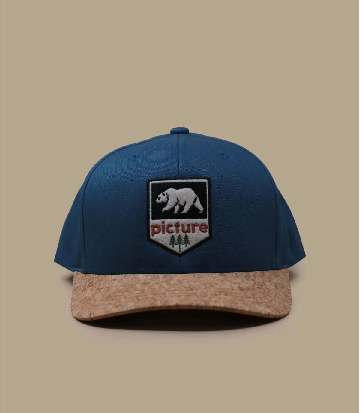 Casquette baseball bleu visière liège ours - Wakopa Cap roc blue Picture : Headict