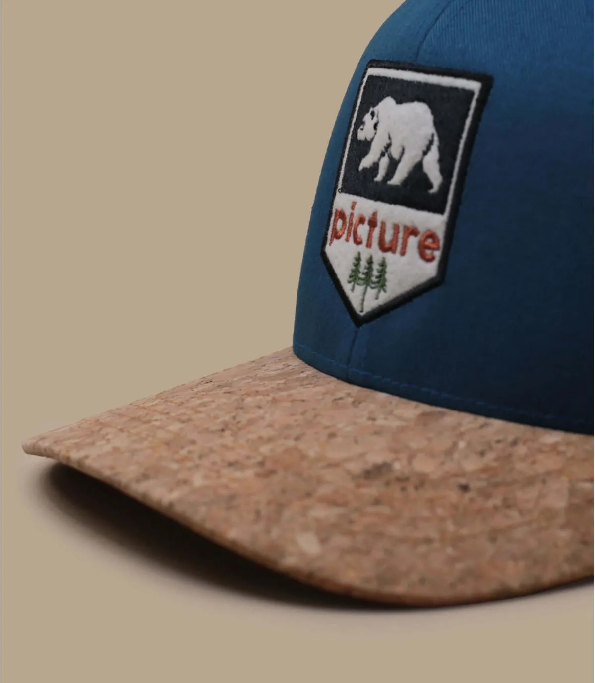 Casquette baseball bleu visière liège ours - Wakopa Cap roc blue Picture : Headict