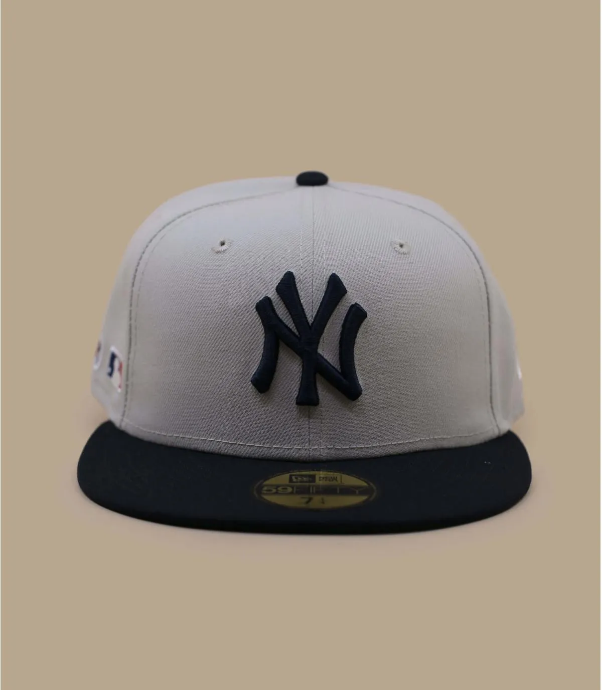 Casquette fitted NY beige et bleue - Casquette Farm Team 59Fifty NY stone New Era : Headict