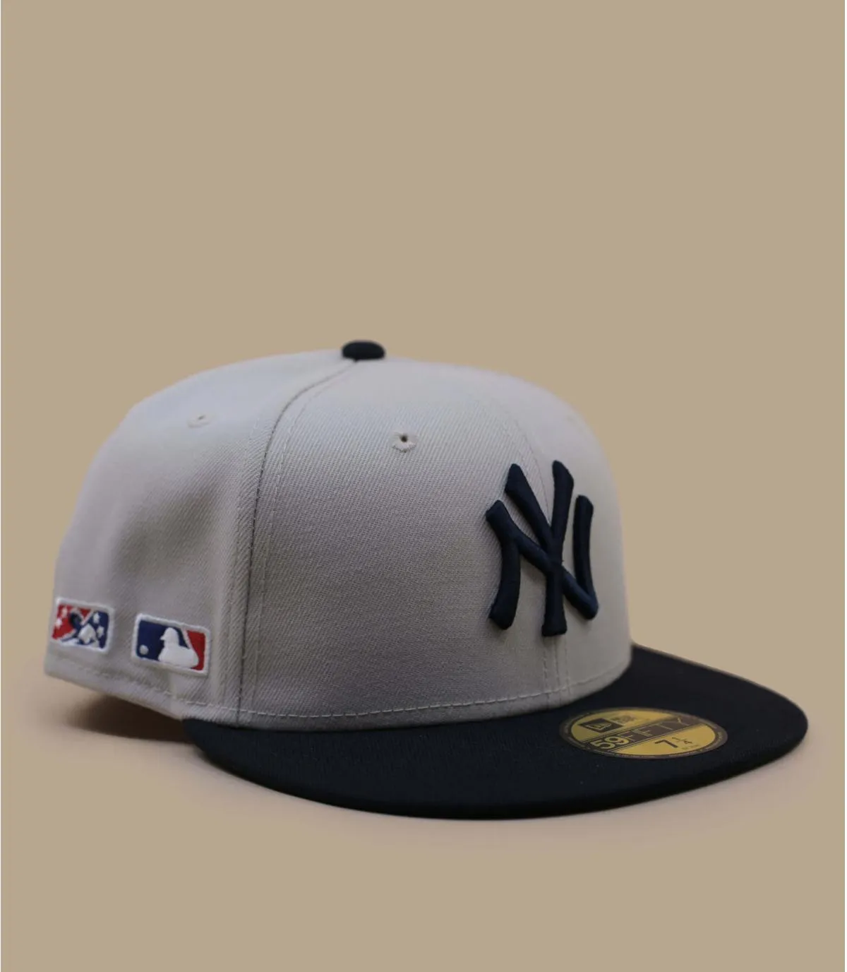 Casquette fitted NY beige et bleue - Casquette Farm Team 59Fifty NY stone New Era : Headict