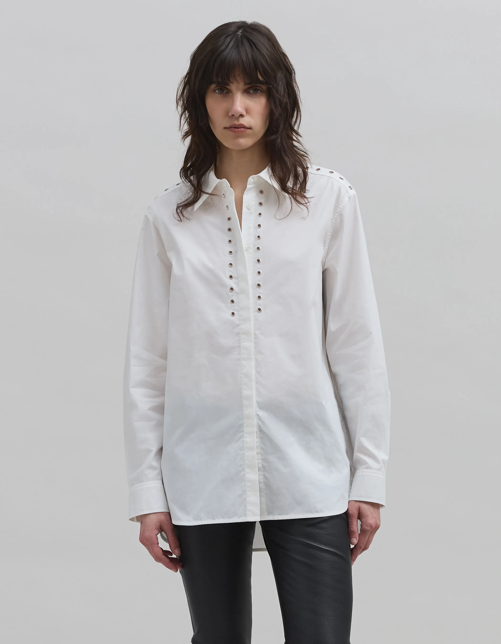 Chemise blanche coton bio décor œillets Femme