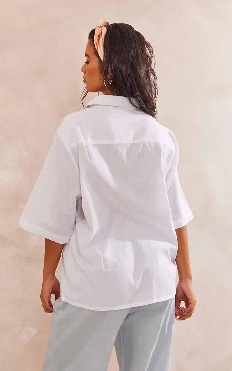 Chemise oversize en effet lin blanc à manches courtes