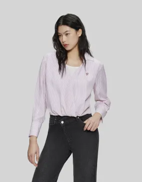 Chemise rose à fines rayures effet trompe-l’œil Femme