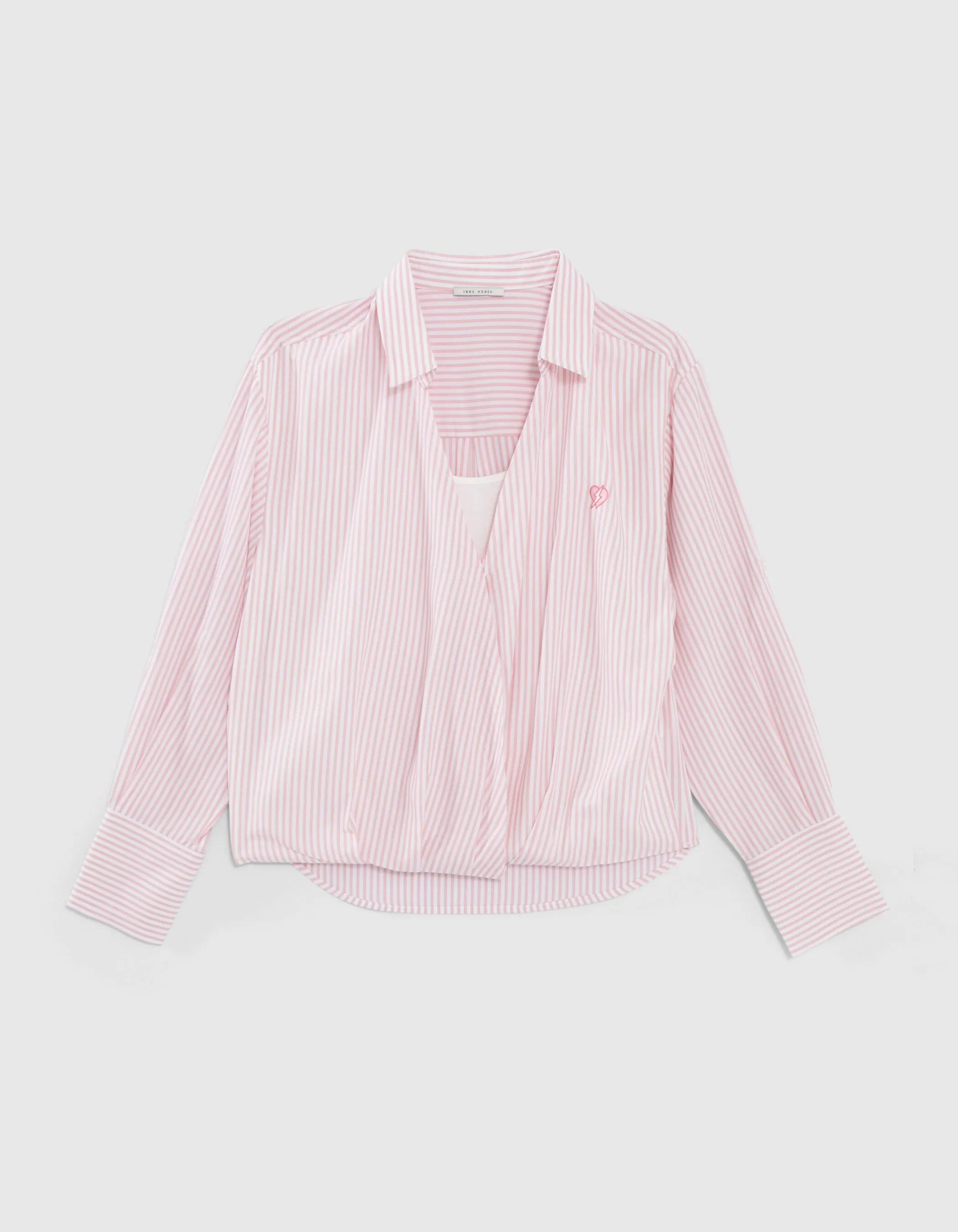 Chemise rose à fines rayures effet trompe-l’œil Femme