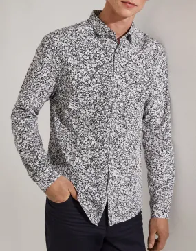 Chemise SLIM marine imprimé fleurs blanches Homme