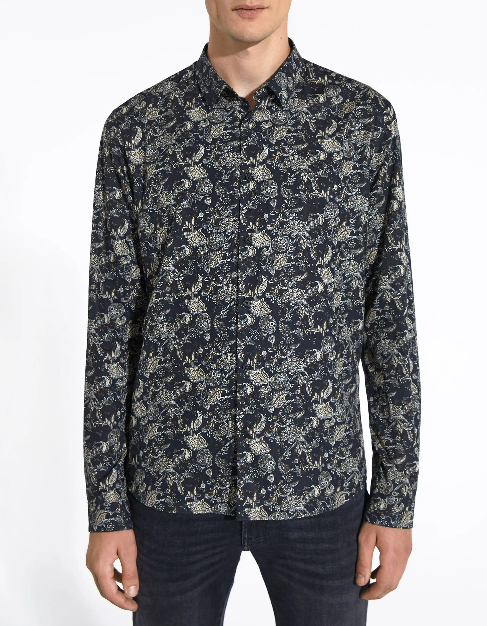 Chemise SLIM noire imprimé floral Rock Homme