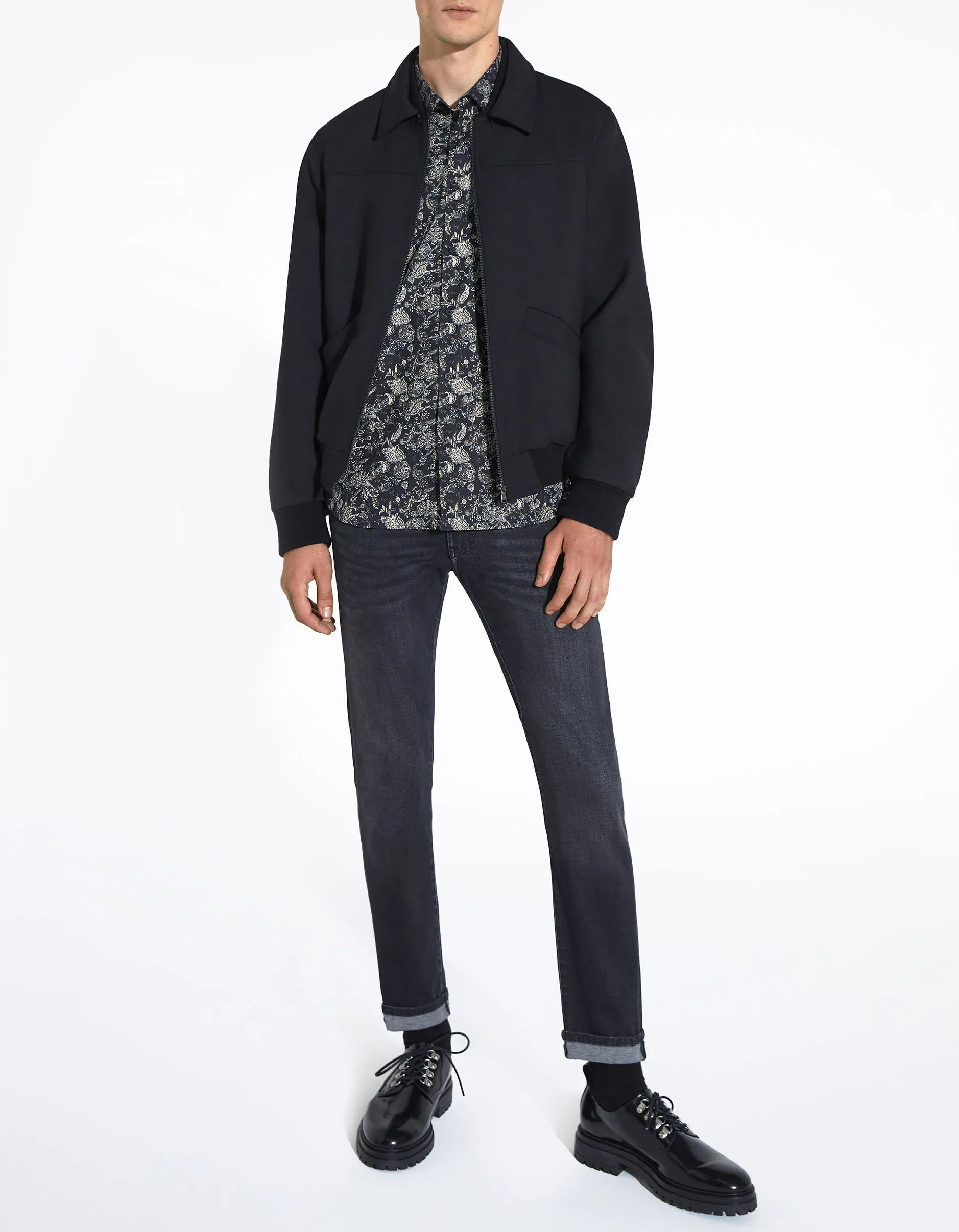 Chemise SLIM noire imprimé floral Rock Homme