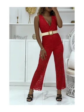 CoRCinaison pantalon rouge en dentelle doublé vendu sans la ceinture 