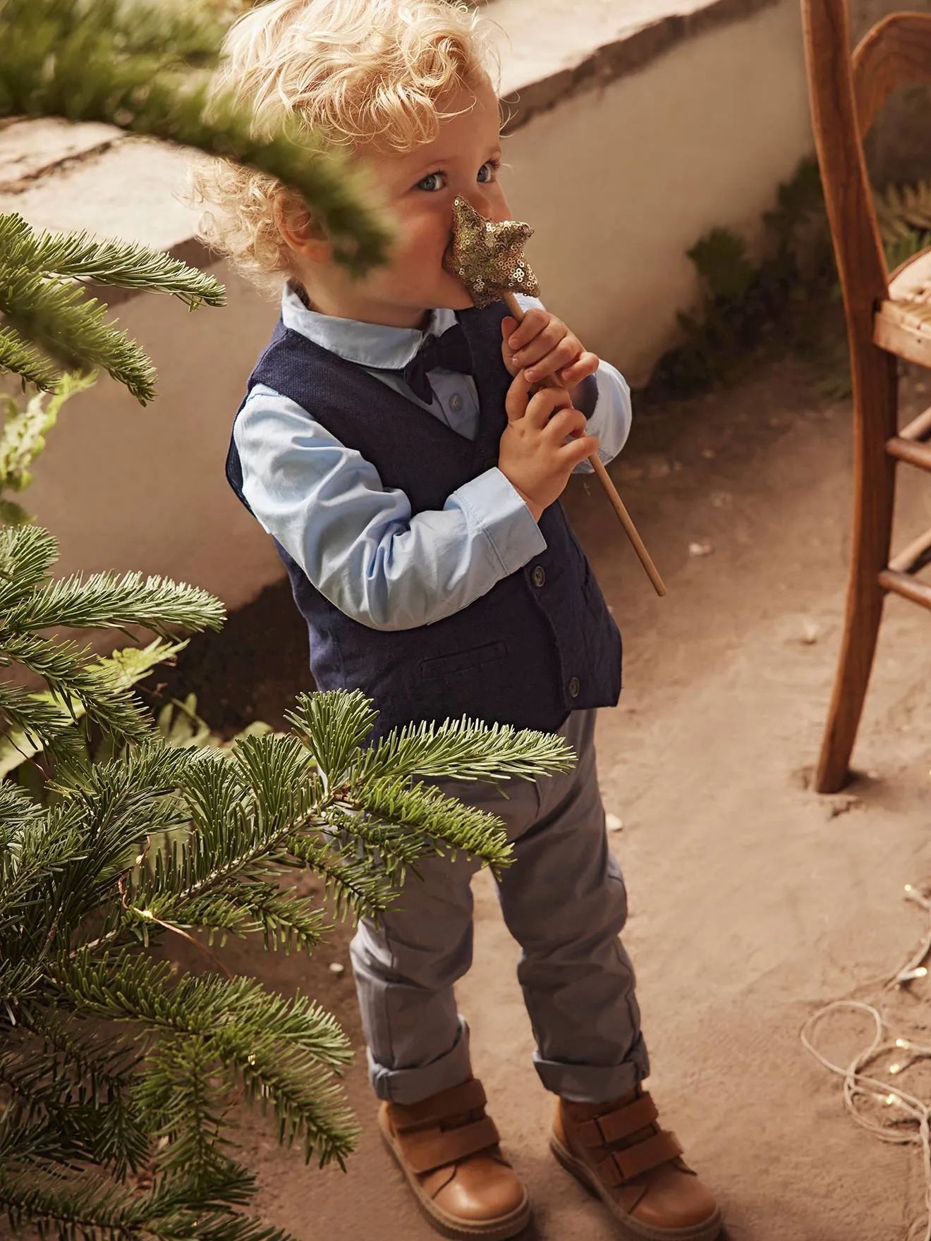 Ensemble 4 pièces bébé garçon cérémonie gilet + chemise + noeud papillon + pantalon encre - Vertbaudet