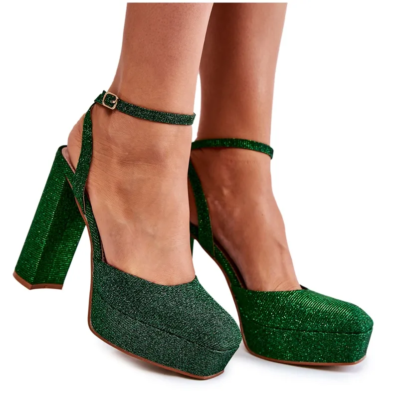 FB2 Sandales pour Femme Paillettes Sur un Talon Vert Rosel