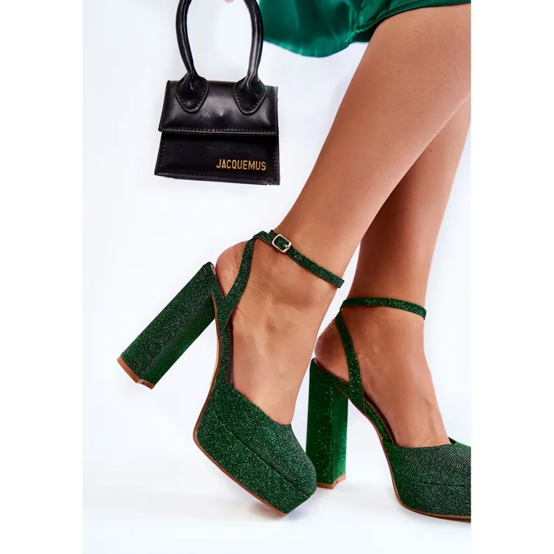 FB2 Sandales pour Femme Paillettes Sur un Talon Vert Rosel