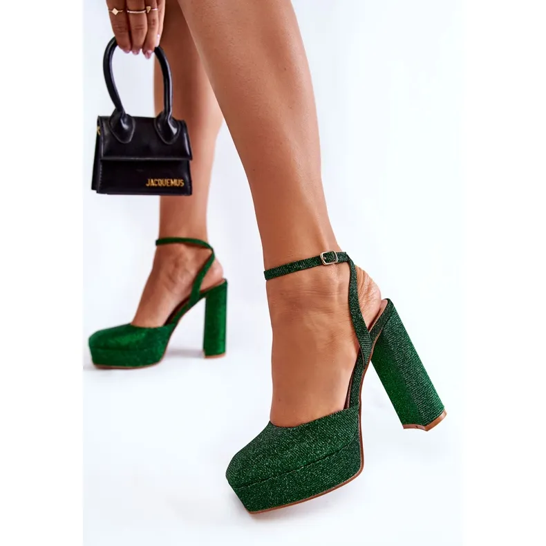 FB2 Sandales pour Femme Paillettes Sur un Talon Vert Rosel