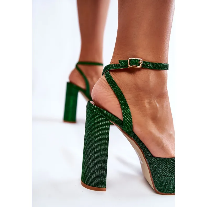 FB2 Sandales pour Femme Paillettes Sur un Talon Vert Rosel