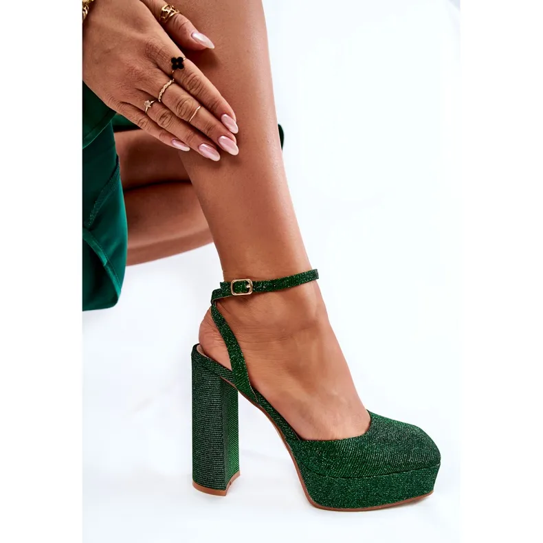 FB2 Sandales pour Femme Paillettes Sur un Talon Vert Rosel