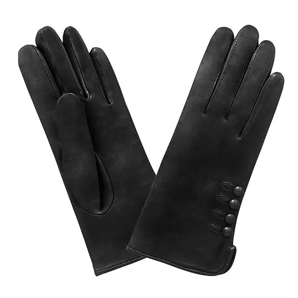 Gants Prestige 4 Boutons Côté T7 Cuir d'Agneau Noir | Glove Story