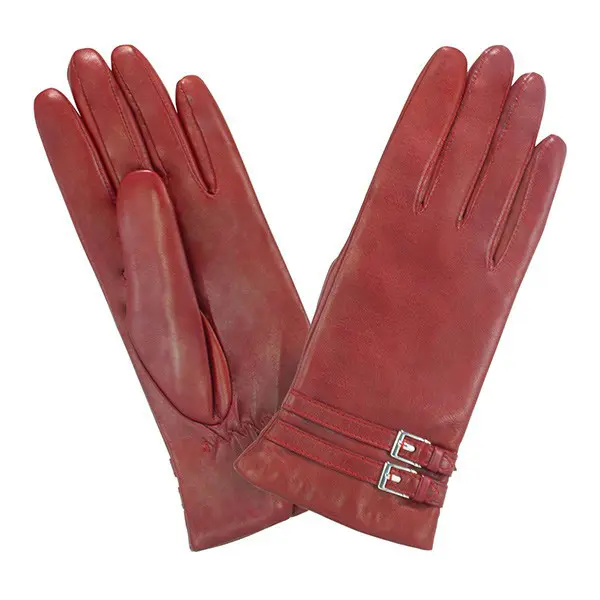 Gants Prestige Boucles Rectangles T8 Cuir d'Agneau Rouge | Glove Story