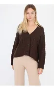 Gilet en maille tressé brun, encolure V -  Morango, vêtements pour femme