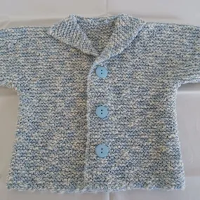 Gilet manches courtes avec boutons en coton oeko-tex layette bébé fille ou garçon coloris chiné bleu/blanc taille 3 mois