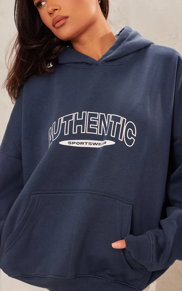 Hoodie bleu marine à slogan Authentic