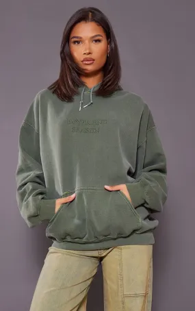 Hoodie kaki délavé à slogan Boyfriend Season brodé