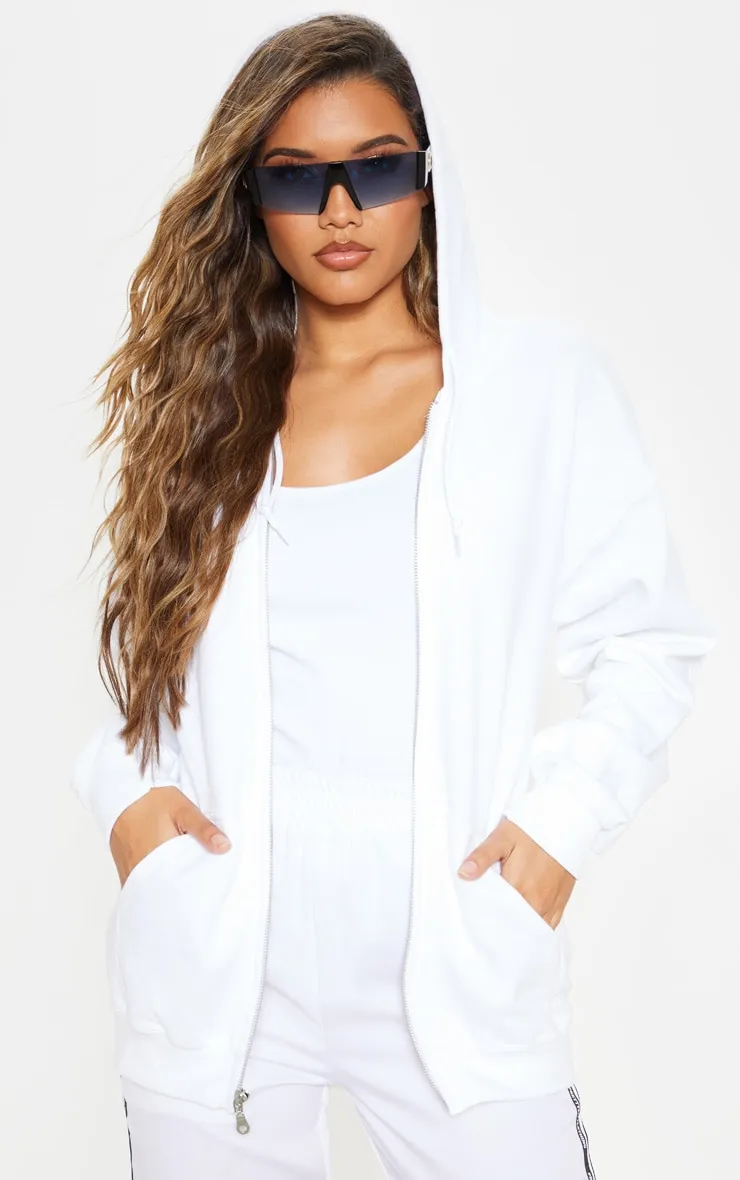 Hoodie oversize oversize blanc à devant zippé