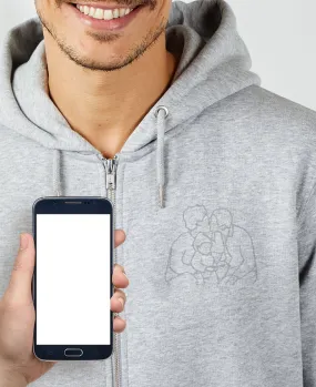 Hoodie zippé homme Famille brodée à la main