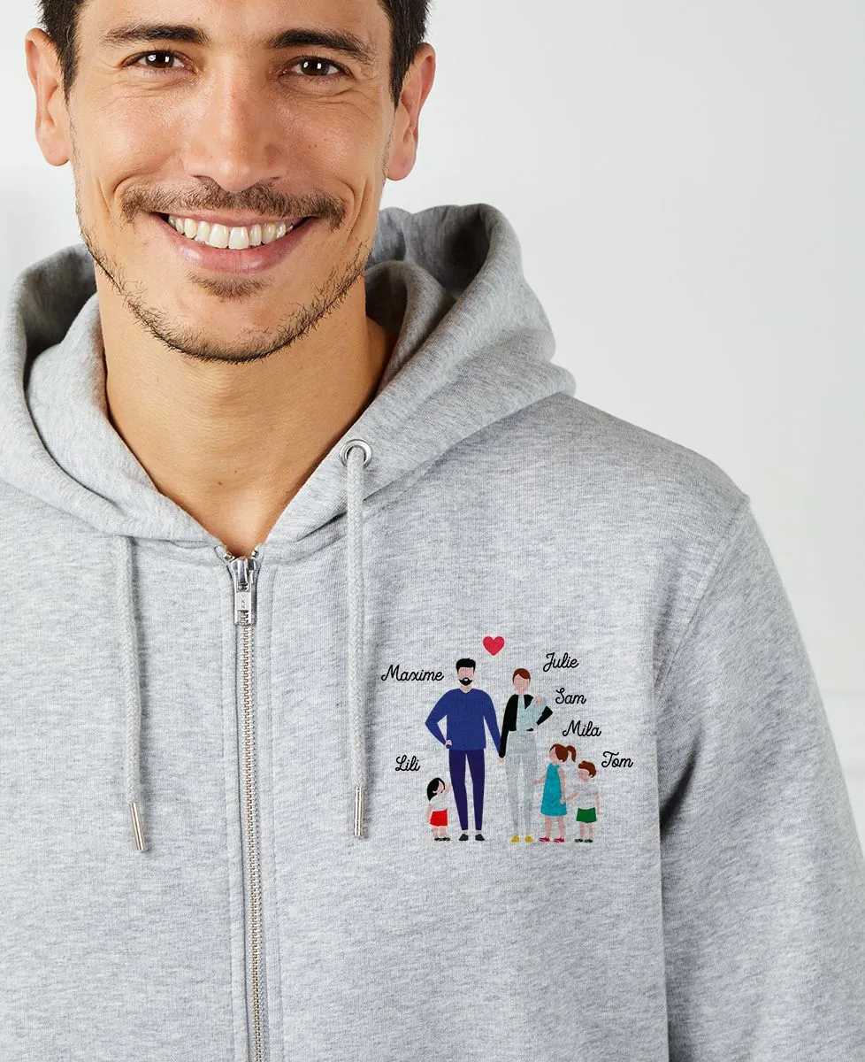 Hoodie zippé homme Famille personnalisée