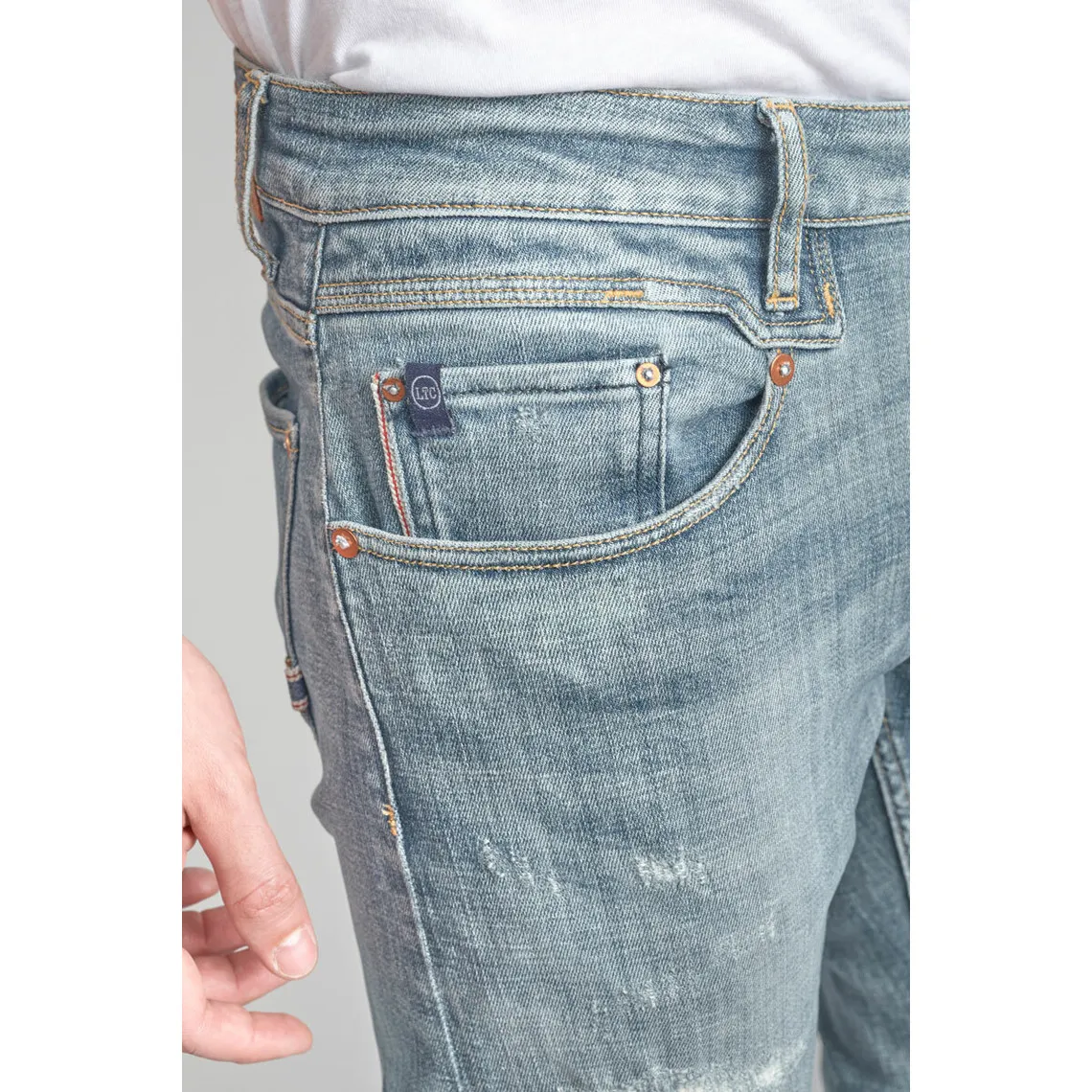 Jeans ajusté stretch 700/11, longueur 34 bleu en coton Tony | 3 Suisses