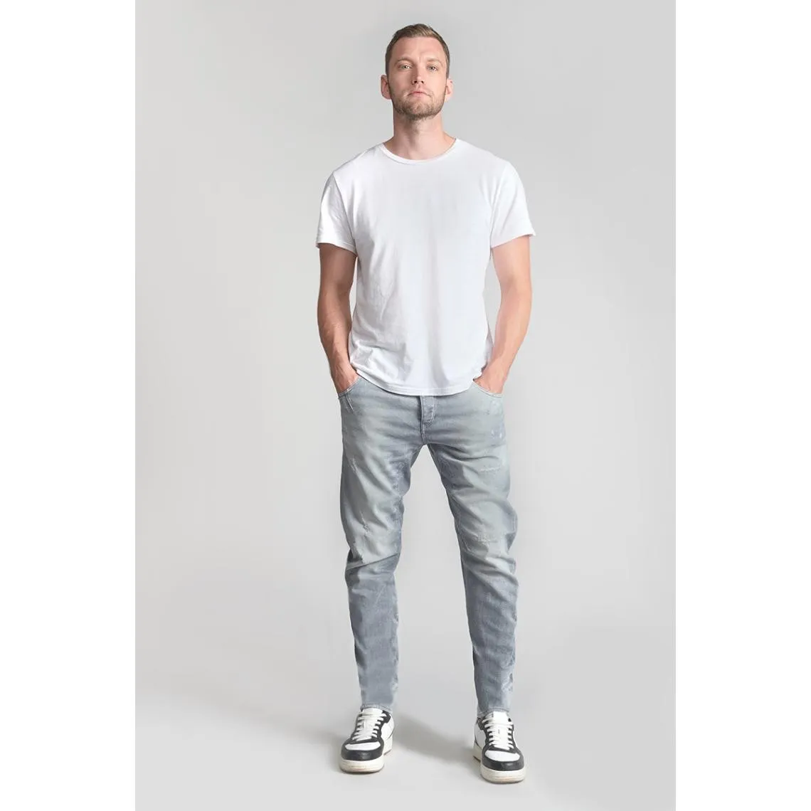 Jeans tapered 903, longueur 34 gris Milo en coton | 3 Suisses