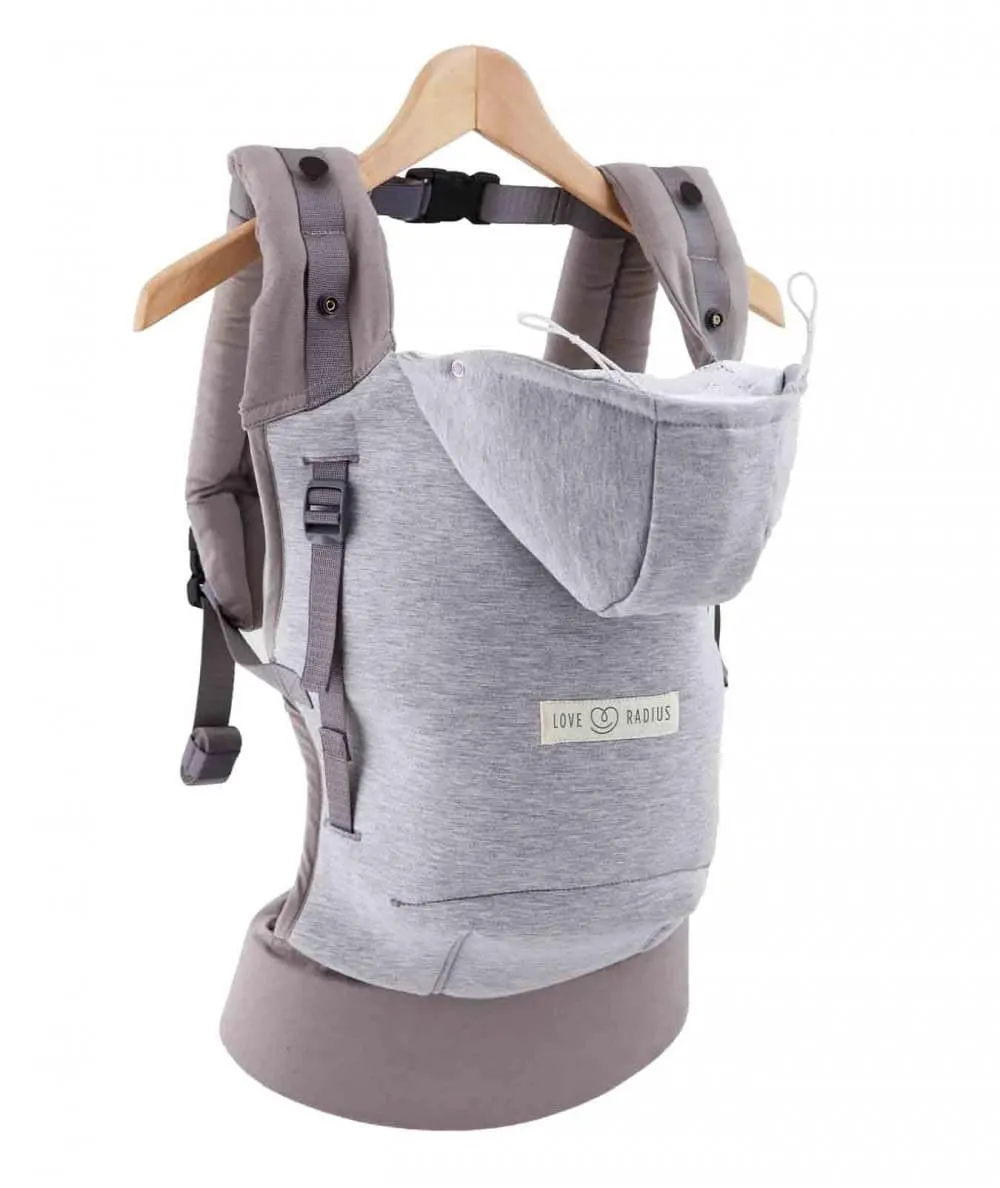 Love Radius : Porte bébé Physiologique 'Hoodie Carrier Pack' - Gris Athlétique - 100% Ecoresponsable - Mer(e)veilleuse