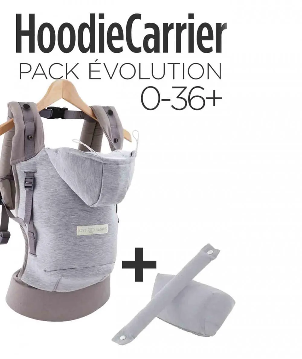 Love Radius : Porte bébé Physiologique 'Hoodie Carrier Pack' - Gris Athlétique - 100% Ecoresponsable - Mer(e)veilleuse