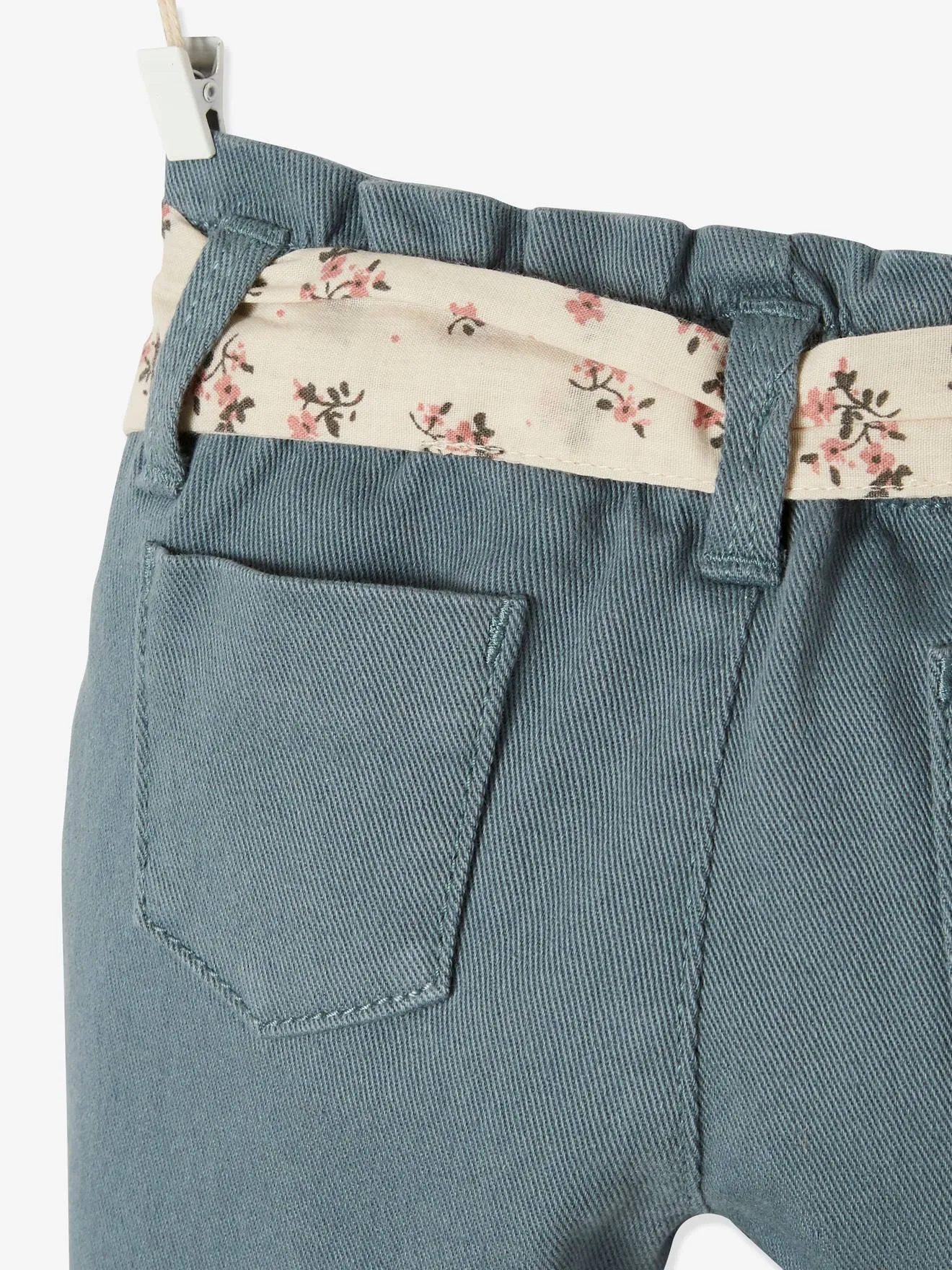 Pantalon avec ceinture en tissu bébé vert grisé - Vertbaudet