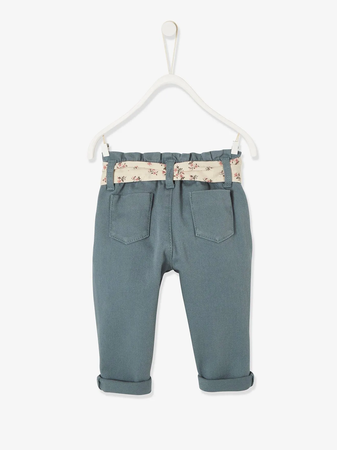 Pantalon avec ceinture en tissu bébé vert grisé - Vertbaudet